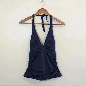 Athleta Navy Blue Shirrendipity Halter Tankini Top Size XS Swimsuit Swim Bikini